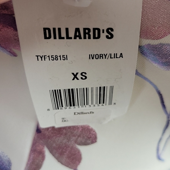 Midnight Doll fit and flare shiny Floral Ruffle Hem Dress Ivory Lilac XS - Picture 7 of 8